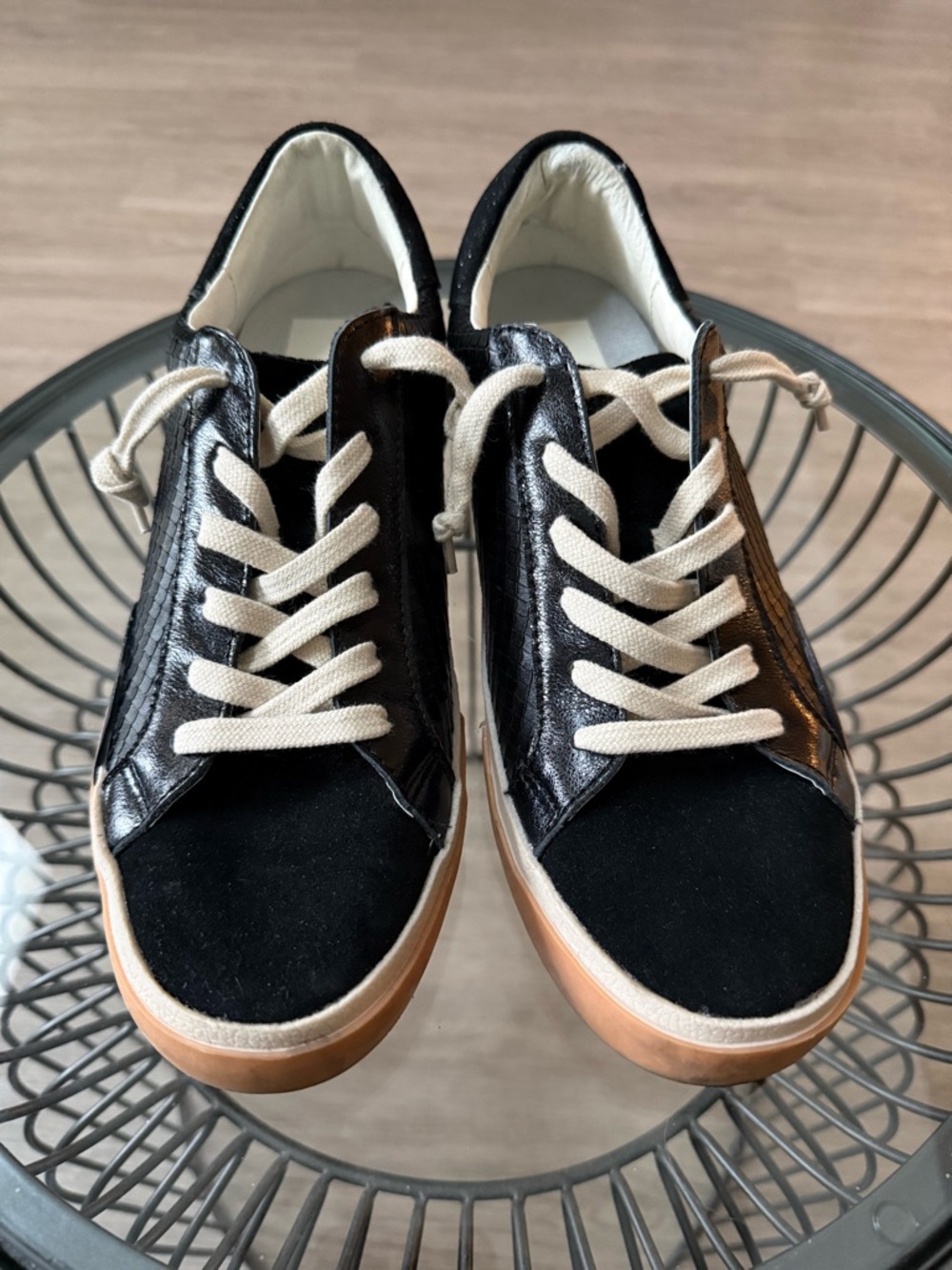 Dolce Vita Black and Brown Low-Top Lace-Up Sneakers